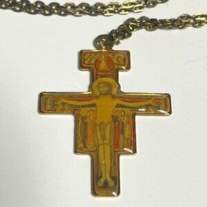 VTG Crucifix Religious Jesus on Cross Pendant Necklace w/19.5" Gold Tone Chain